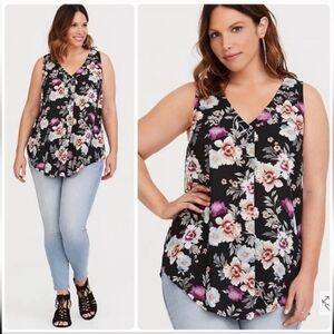 torrid Black Floral V-Neck Sleeveless Camisole Size 2x